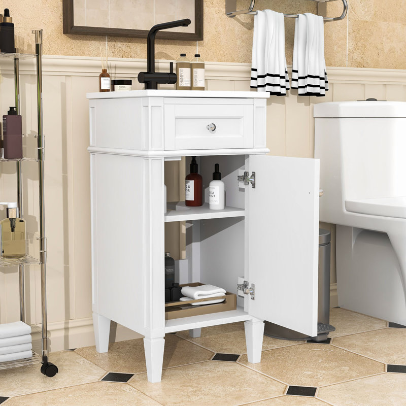 Meuble-lavabo de salle de bain avec lavabo, porte à fermeture douce et tablette réglable, Blanc
