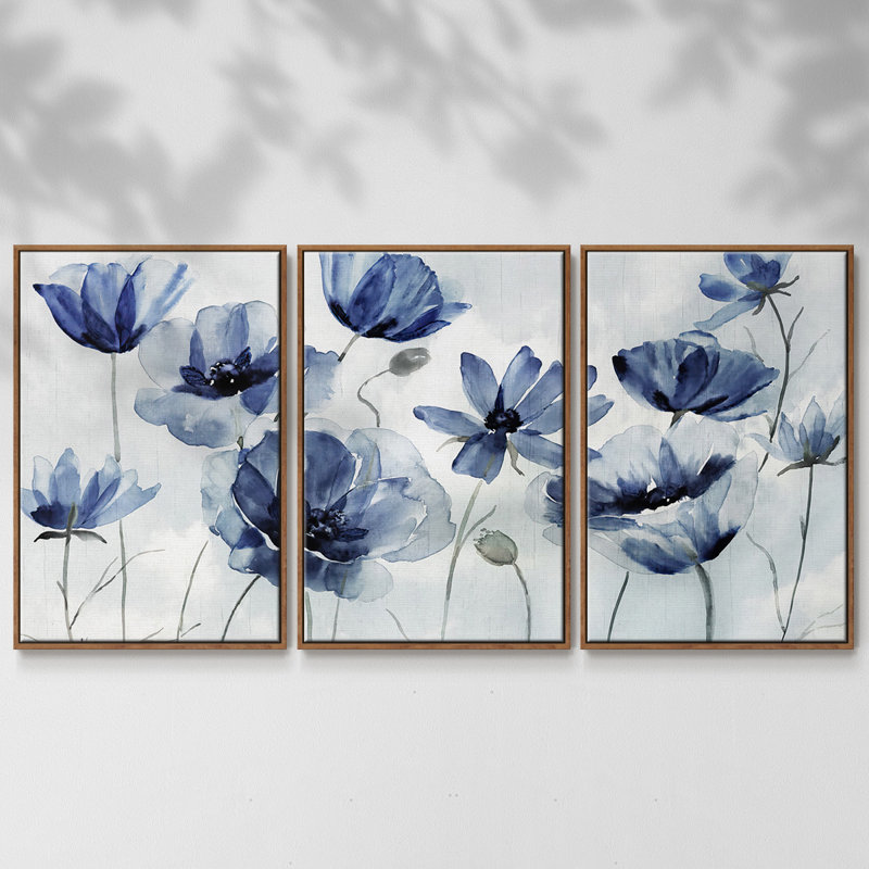 Indigo Spring Awakening, reproduction sur toile 3 pièces, H 24 po x l 48 po x P 2 po, Noyer