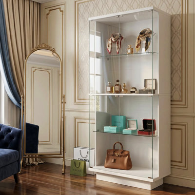Vitrine à deux zones avec lumières DEL à changement de couleur | 2 vitrines indépendantes, tablettes en verre et sécurité anti-basculement