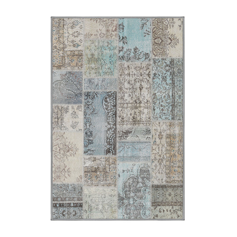 Tapis bleu/gris contemporain, Rectangle 4 pi x 6 pi