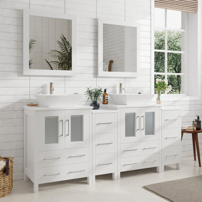 Ensemble de meuble-lavabo autoportant à double cuve 72 "avec plateau en marbre d'ingénierie et miroirs assortis Ravenna