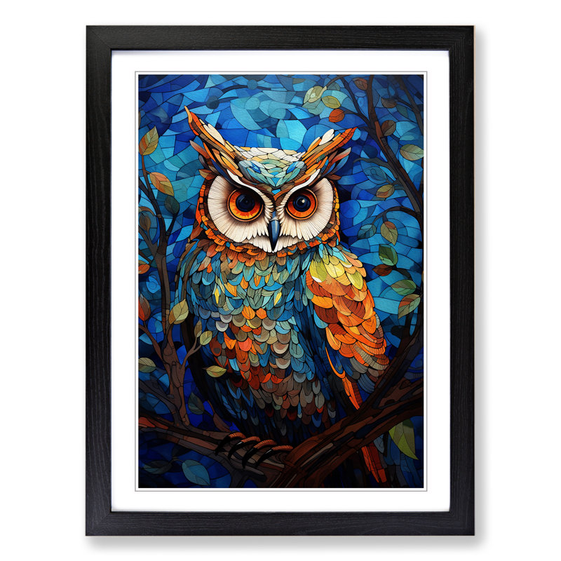 Owl Orphism - Framed Print, 46cm H x 34cm W x 2" D, Black Framed