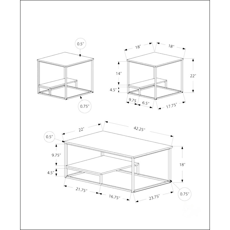 Ensemble de table avec demi-tablette surélevée, Taupe