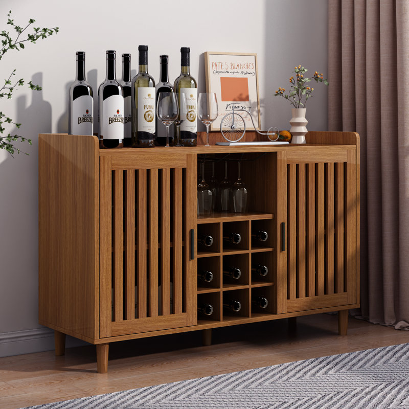 Bar Cabinet with Wine Glass Rack & 2 Doors - , Brown