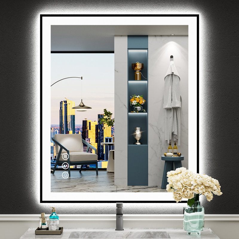 Matte Black Matel Framed Vanity Mirror with Lights, Front-lit and Back-lit, Memory Function, 3 Color Temperatures, Dimmable Light & Anti-fog Tempered Glass ETL Listed LED Mirror