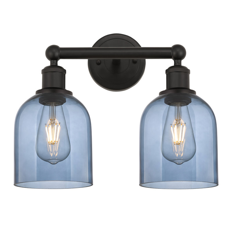 Éclairage pour meuble-lavabo à 2 lumières 15 po Edison Allysson, Bleu princesse, Bronze huilé