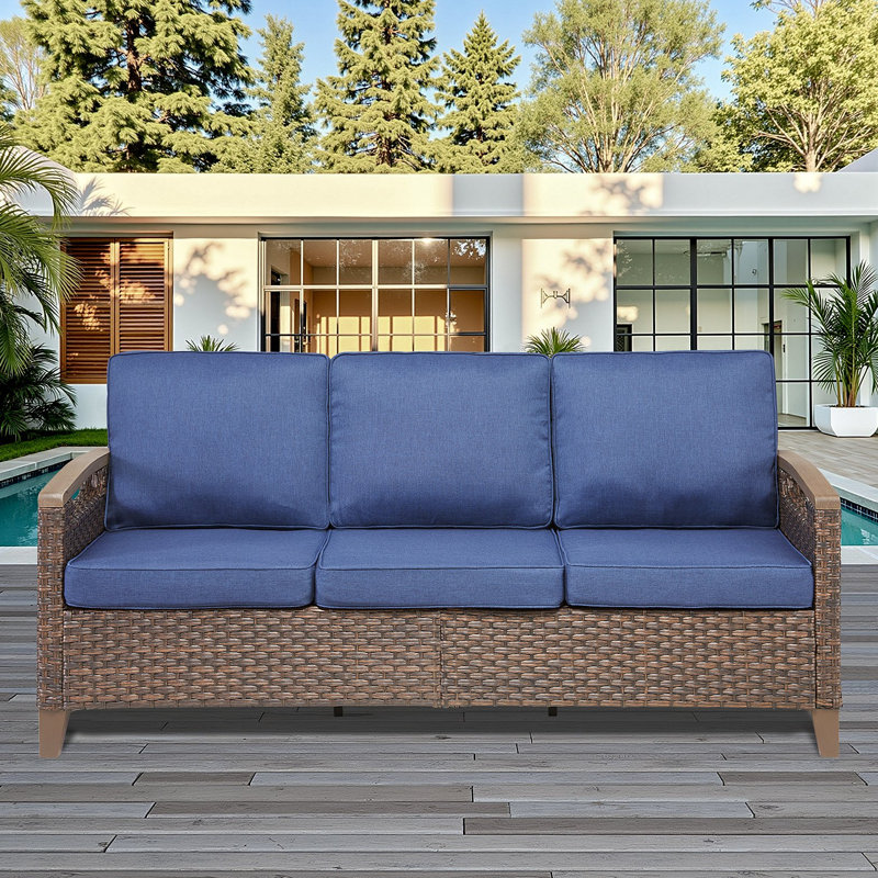 Canapé d'extérieur en osier, canapé d'extérieur à assise profonde avec coussins pour le jardin de porche