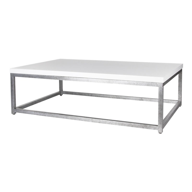 Paris Frame Coffee Table, 18" H x 67" L x 43" W, White, Royal Silver