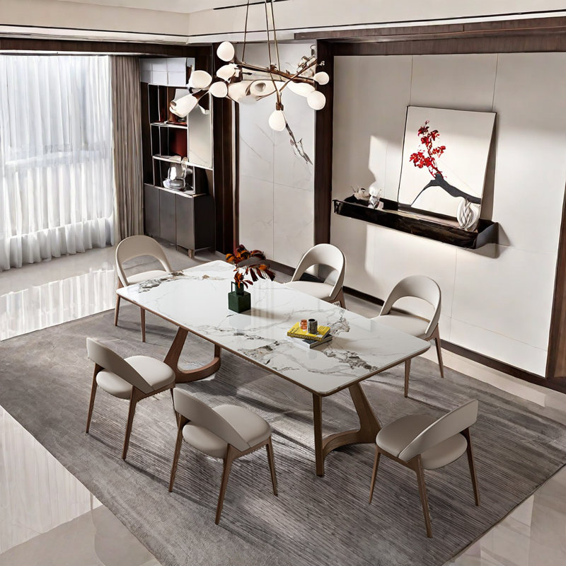 Ensemble de salle à manger à piédestal moderne 7 pièces, H 29,52 po x L 55,11 po x l 31,49 po