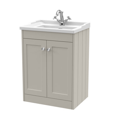 Old London Ashwick Pebble Grey 600mm Floorstanding 2-Door Unit With Basin 1 Tap Hole