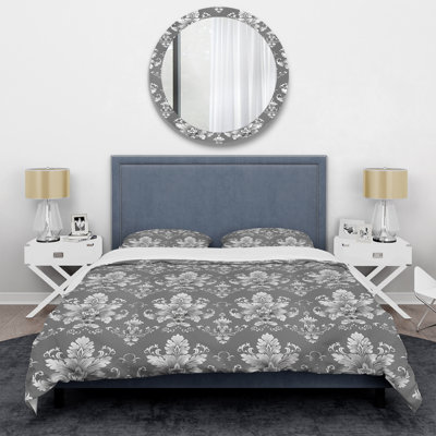 Grey White Glamour Damask III - Glam Duvet Cover Set