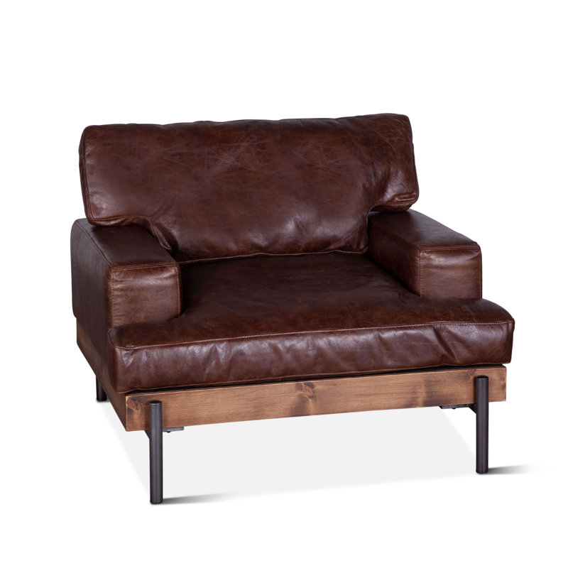 Fauteuil club en cuir fleur 41 po Micheal, Geisha brun