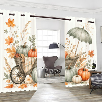 2 rideaux occultants avec œillets 2 pièces, rideaux en polyester à imprimé brouette d'automne, blocage thermique isolant, réduction du bruit et protection de la vie privée, rideaux décoratifs obscurcissants pour la chambre à coucher, le salon et la maison
