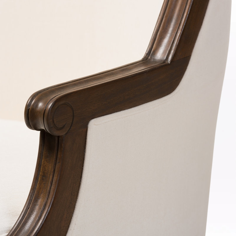 Fauteuil de 27,75 po Atanasio, Mélange de lin blanc, Marron foncé