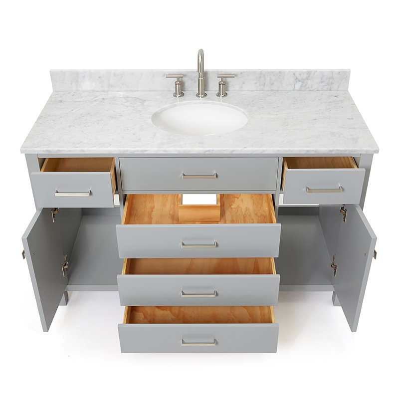 Aberdeenshire 54" Single Bathroom Vanity with Carrara White Marble Top, Gray
