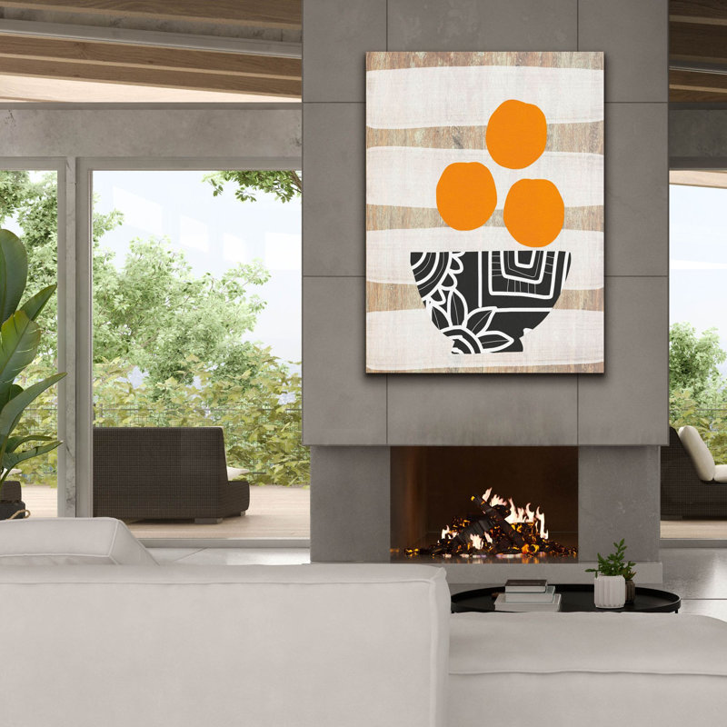 «Bowl Of Oranges On Wood» par Linda Woods, art mural sur toile, H 54 po x l 40 po x P 1,5 po