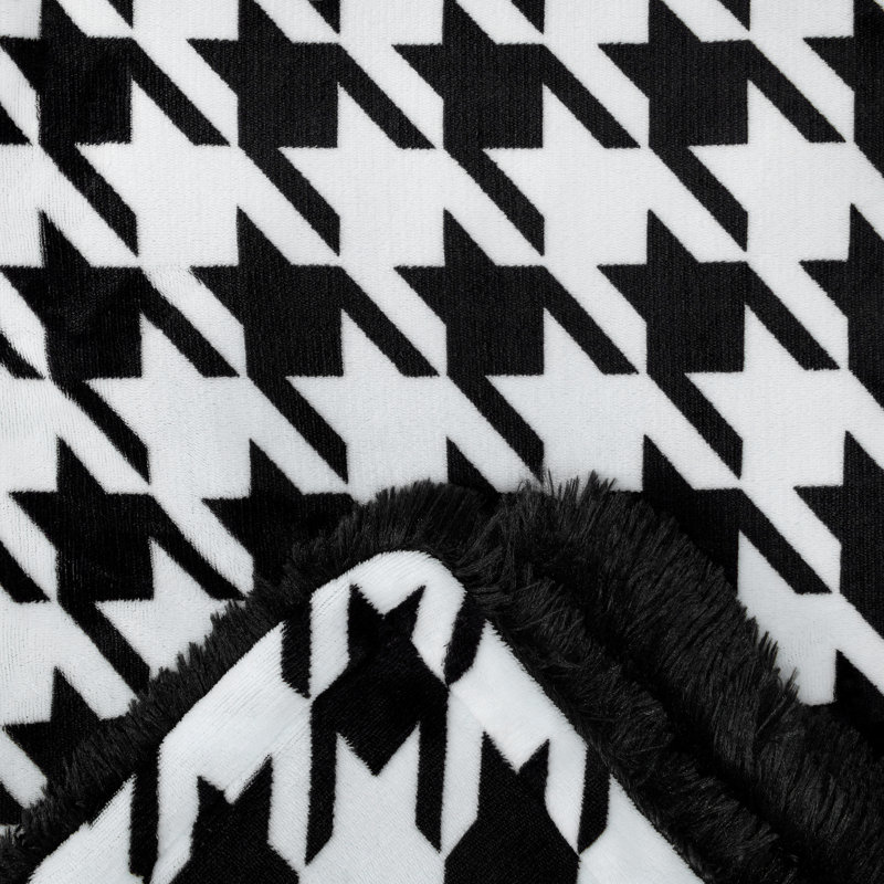 Jeté en flanelle Chansya Longfur Houndstooth, Noir