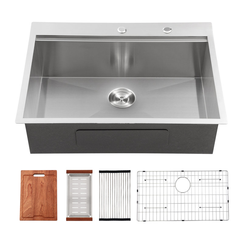 30" Stainless Steel Brushed Single Bowl Workstation Sink