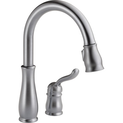 Robinet de cuisine en nickel brossé avec douchette rétractable Leland, robinet d'évier de cuisine monotrou traditionnel, poignée simple, acier inoxydable arctique