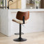 Tabourets de bar en bois cintré de style Mid-Century à hauteur de comptoir ajustable et rembourrés en cuir noir, pivotant à 360 ° pour îlot de cuisine / salle à manger / café, 1 chaise / 1 carton-1128335123