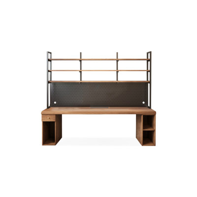 Light-walnut + Black Rectangular Solid Wood + Iron with 1 drawers desk