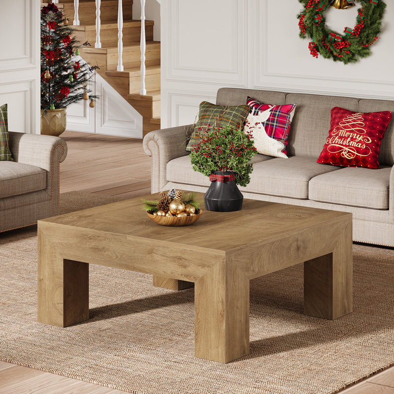 39.4" Square Coffee Table, Yellow Brown