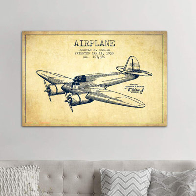 Plane Vintage Patent Blueprint - Wrapped Canvas Print