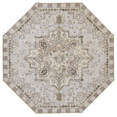 Heriz Checked Mocha Washable Rug