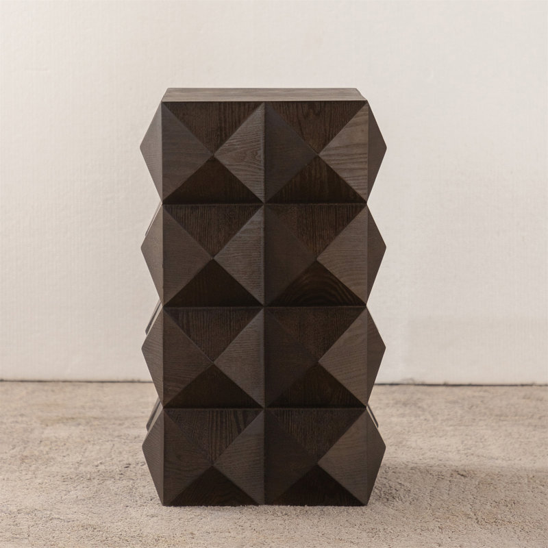 23.62"Height Three-Dimensional Embossed Pattern Design Retro Side Table Retro Wooden Nightstand Brown, Brown