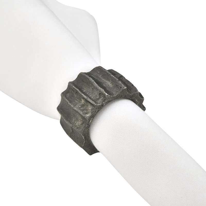 Graphite Ribbed Aluminum Napkin Rings Set of 4