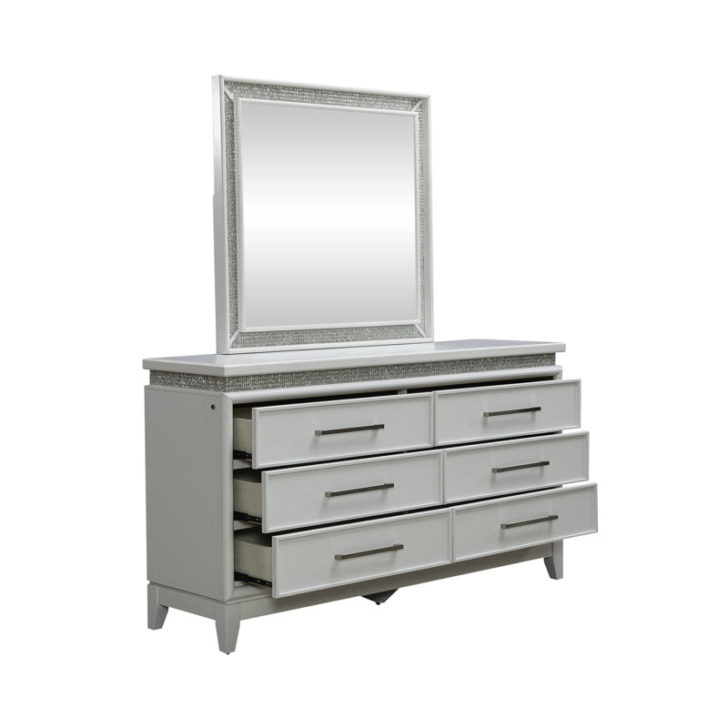 Oxford Queen Upholstered Bed, Dresser & Mirror, Chest Bedroom Set, Queen, 5 Pcs: 2 Dressers, Mirror, Bed, Chest 