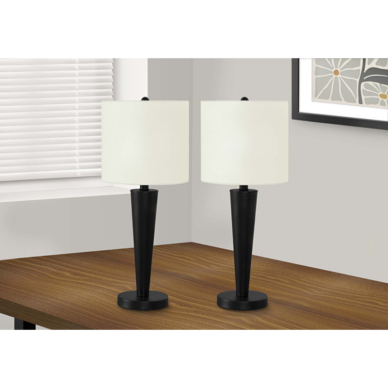 Éclairage, ensemble de 2, 24 po, lampe de table, port USB inclus, nickel métallique, abat-jour, contemporain, Blanc, Noir
