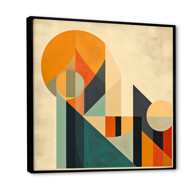 Full Moon Symphony Midcentury Abstract - Art mural moderne sur toile Midcentury, 16" H x 16" W, Cadre flottant noir
