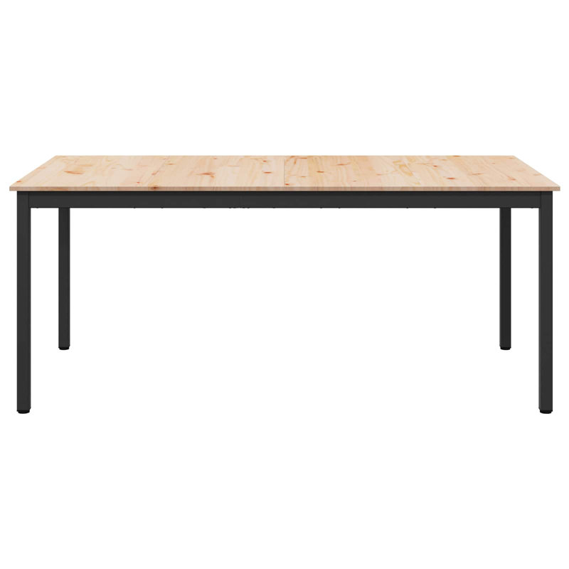 Solid Wood Top Metal Base Dining Table, 75cmH x 180cmL x 90cmW, Natural, Black
