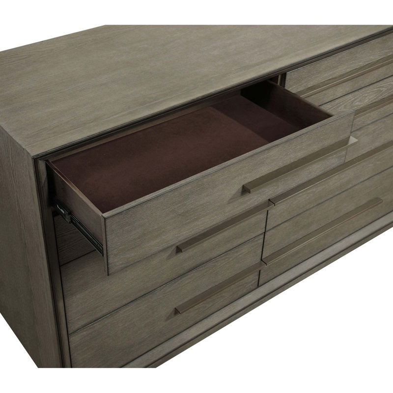 Commode sophistiquée à 8 tiroirs avec miroir, Chêne taupe