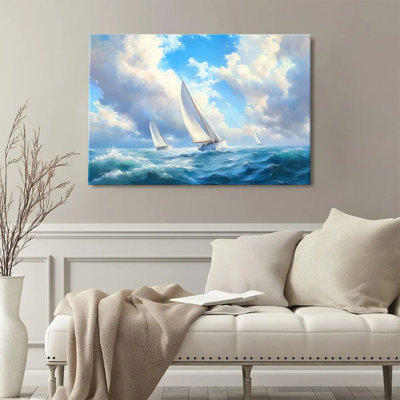 Framed Wall Art For Living Room Modern Canvas Art Wall Decor Print Painting Prints Pictures Sailing ship on the sea, turbulent sea surface, impression