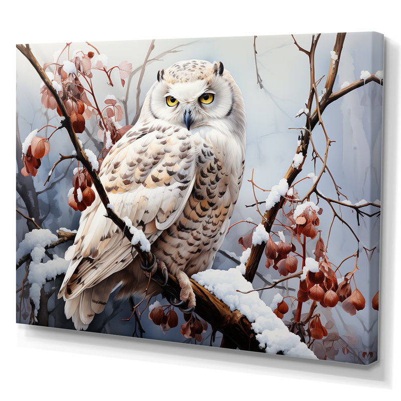 «Snowy Owl Winter III - Winter Landscape», reproduction sur toile encadrée, Toile tendue, H 24 po x l 32 po x P 1 po
