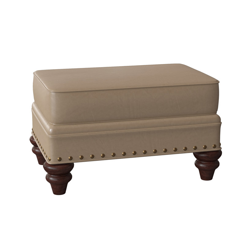 Carrado Leather Ottoman, French Natural, Mahogany, Anilina Cacao Genuine Leather