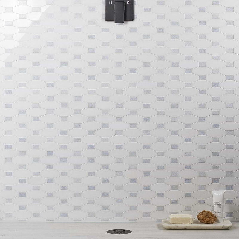 Octave 9.75 In. X 10 In. Polished Marble Mosaic Tile (0.67 Sqft/ Sheet), Thassos;Blue Celeste