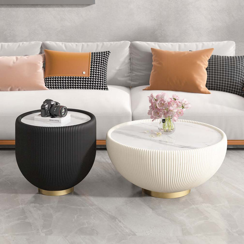 Cup Shape Leather Coffee Table, Black