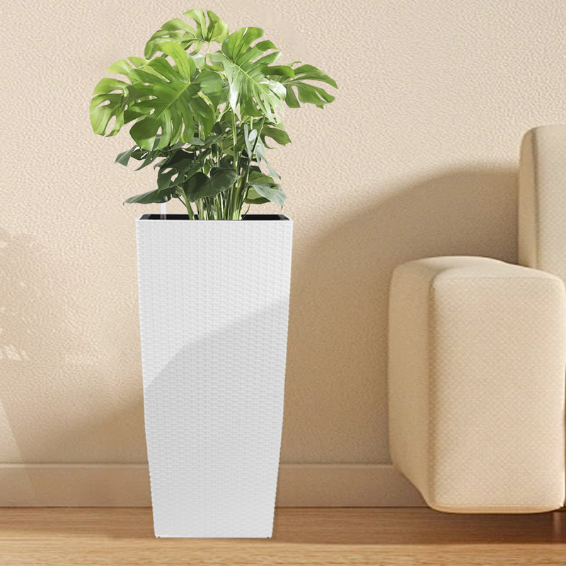 30-Inch White Planter With Automatic Hydration And Stylish Appearance Watering Plastic Appeal