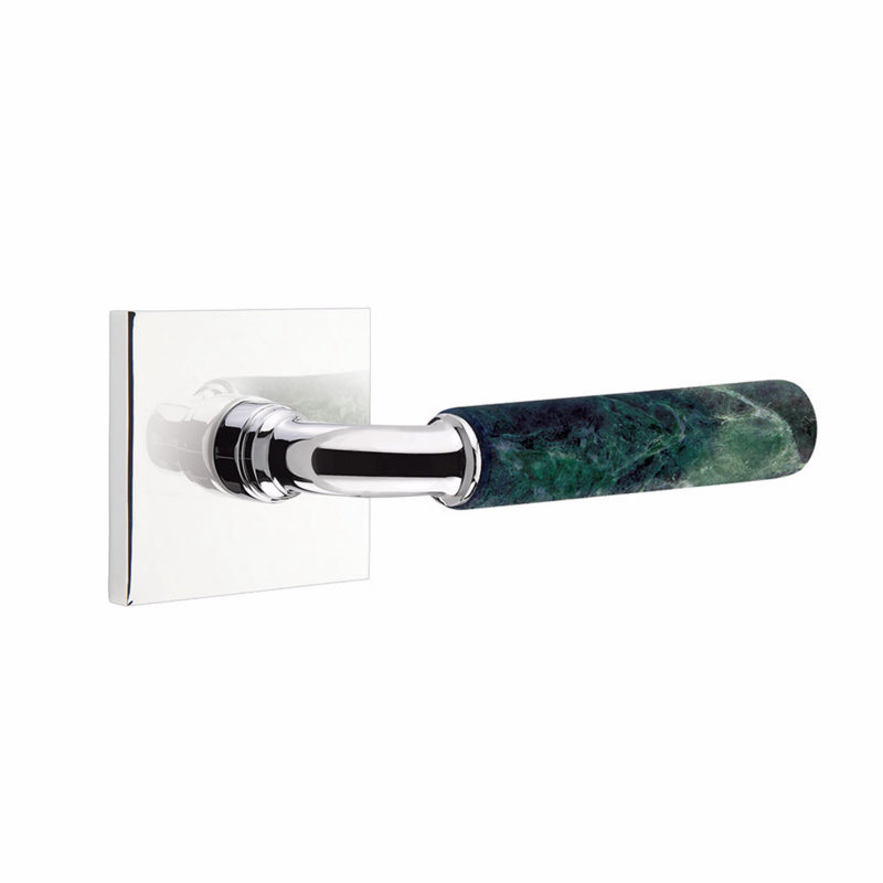 Ensemble de leviers d'intimité Emtek Select, rosette carrée, tige en R, poignée en marbre vert, CF, Chrome poli