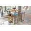 Ensemble de table de bar et chaise cinq pièces, structure dorée, plateau de table multicouche, coussin de chaise et dossier en éponge, table avec fonction de rangement (or + beige + bleu)-1122970668
