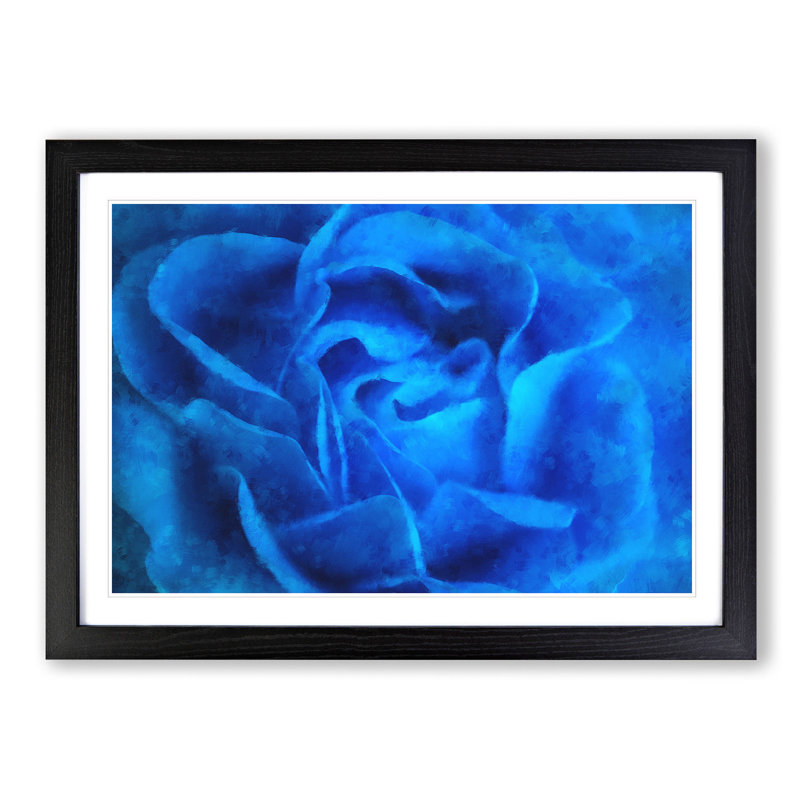 Folded Rose Petals in Blue - Picture Frame Graphic Art Print, 62cm H x 87cm W x 2cm D, Black Framed