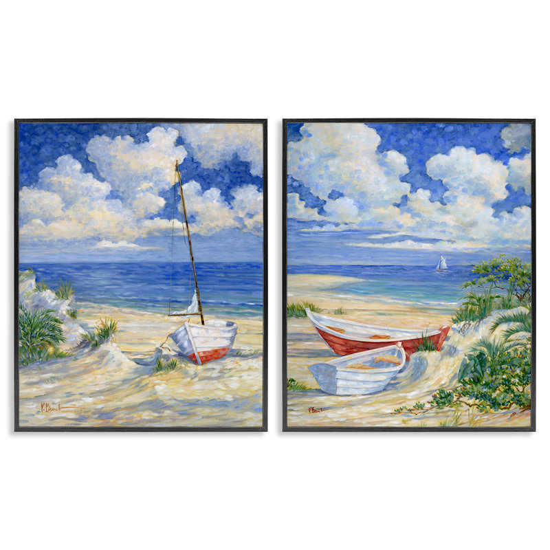 «Row Boat on Sandy Beach», ensemble de 2 giclées d'art encadrées par Paul Brent, H 14 po x l 11 po