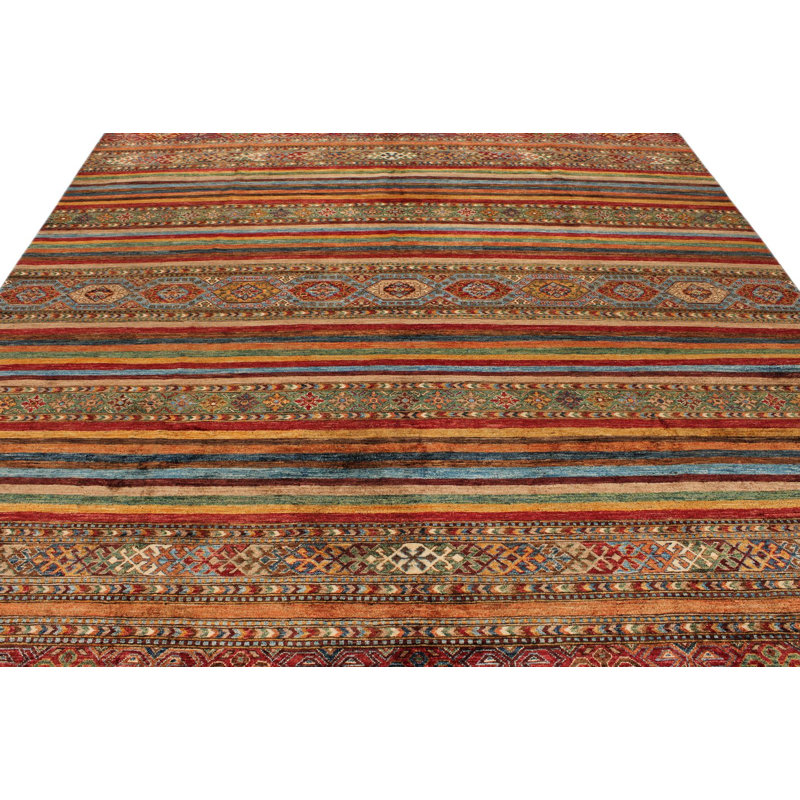 Tapis tribal rouge et multicolore 9 x 12