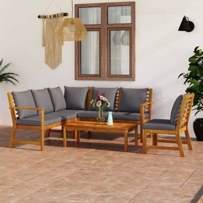 Garden Lounge Set Dark Grey and Natural Wood Outdoor Patio Seating Furniture Set