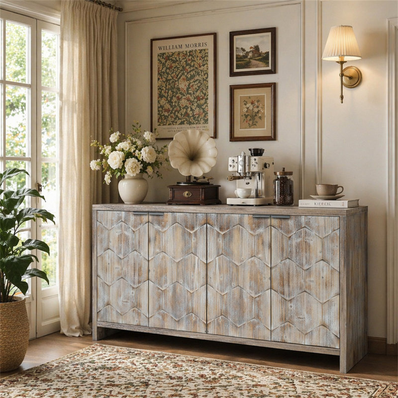 Buffet décoratif 4 portes en bois de style campagnard