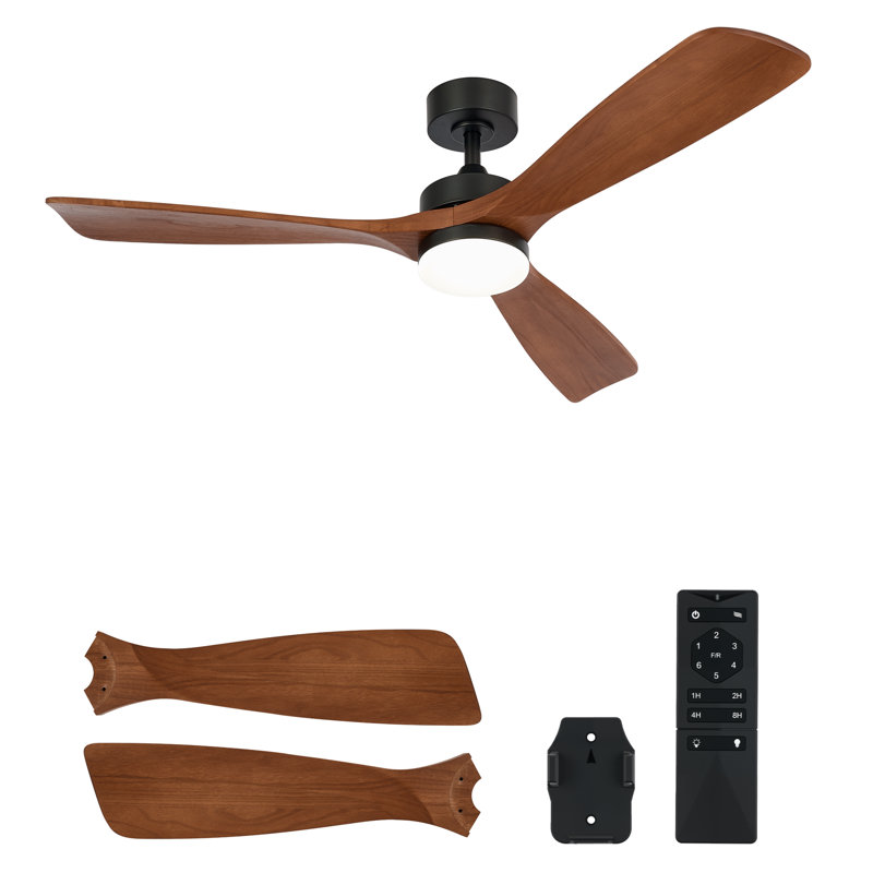 52" Brechter 3 - Blade LED Modern Classic Ceiling Fan with Remote Control and Light Kit Included, Black