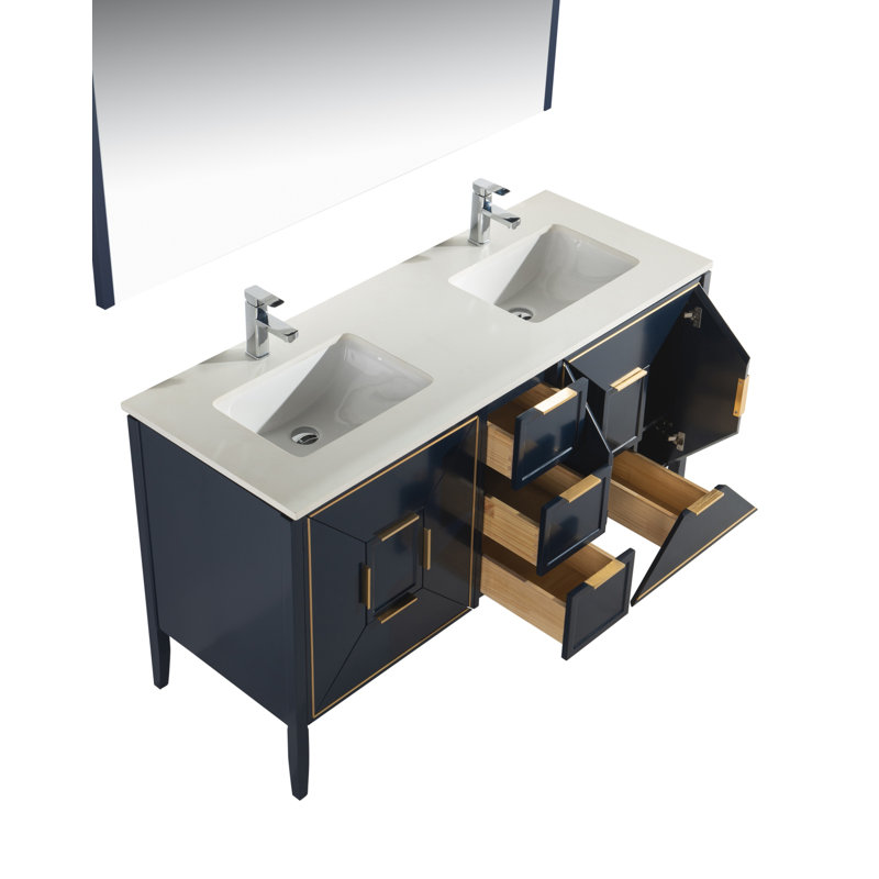 Ensemble de meuble-lavabo double 60 po, Bleu